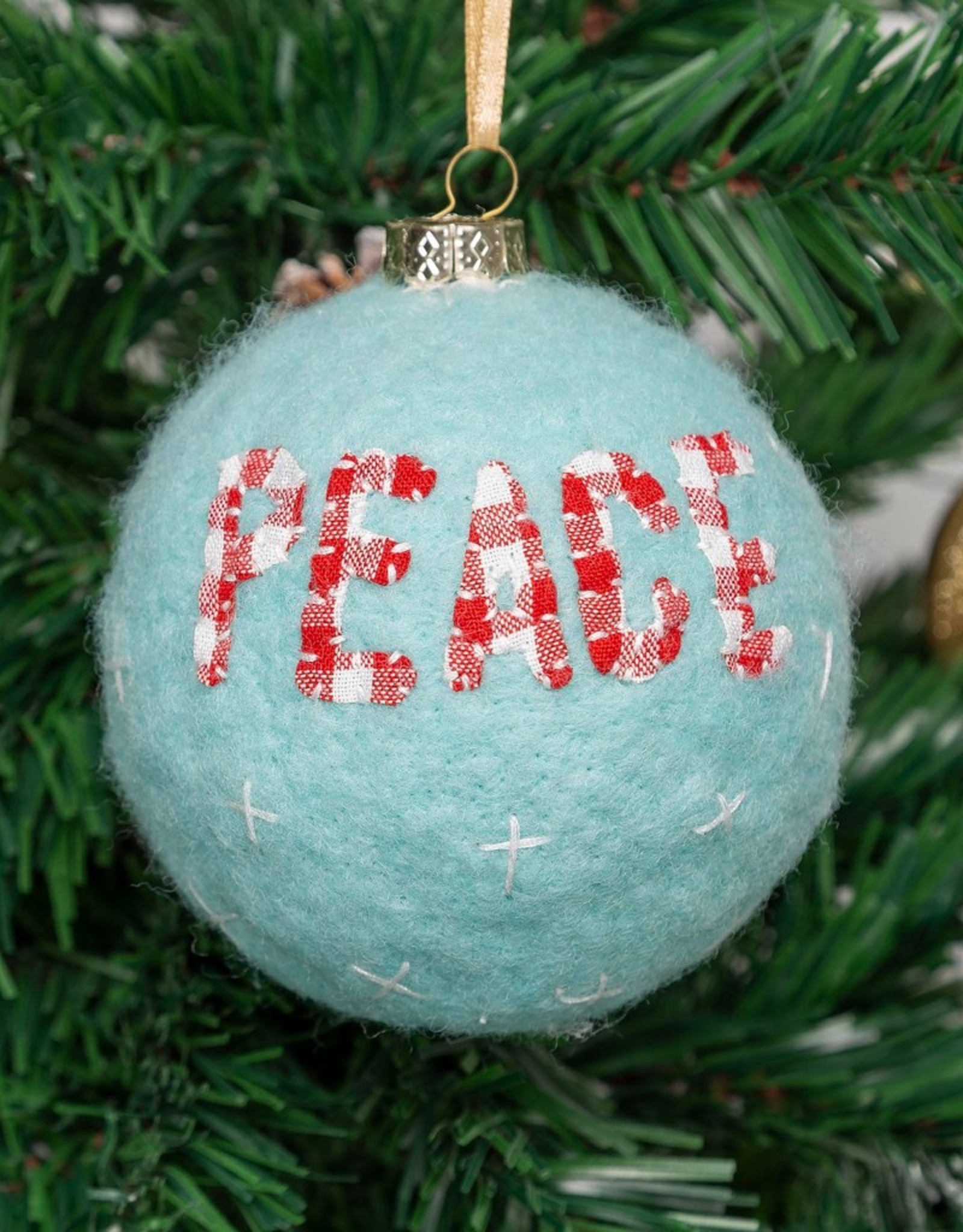 Pearhead Ornament - Blue Felt Peace Ball