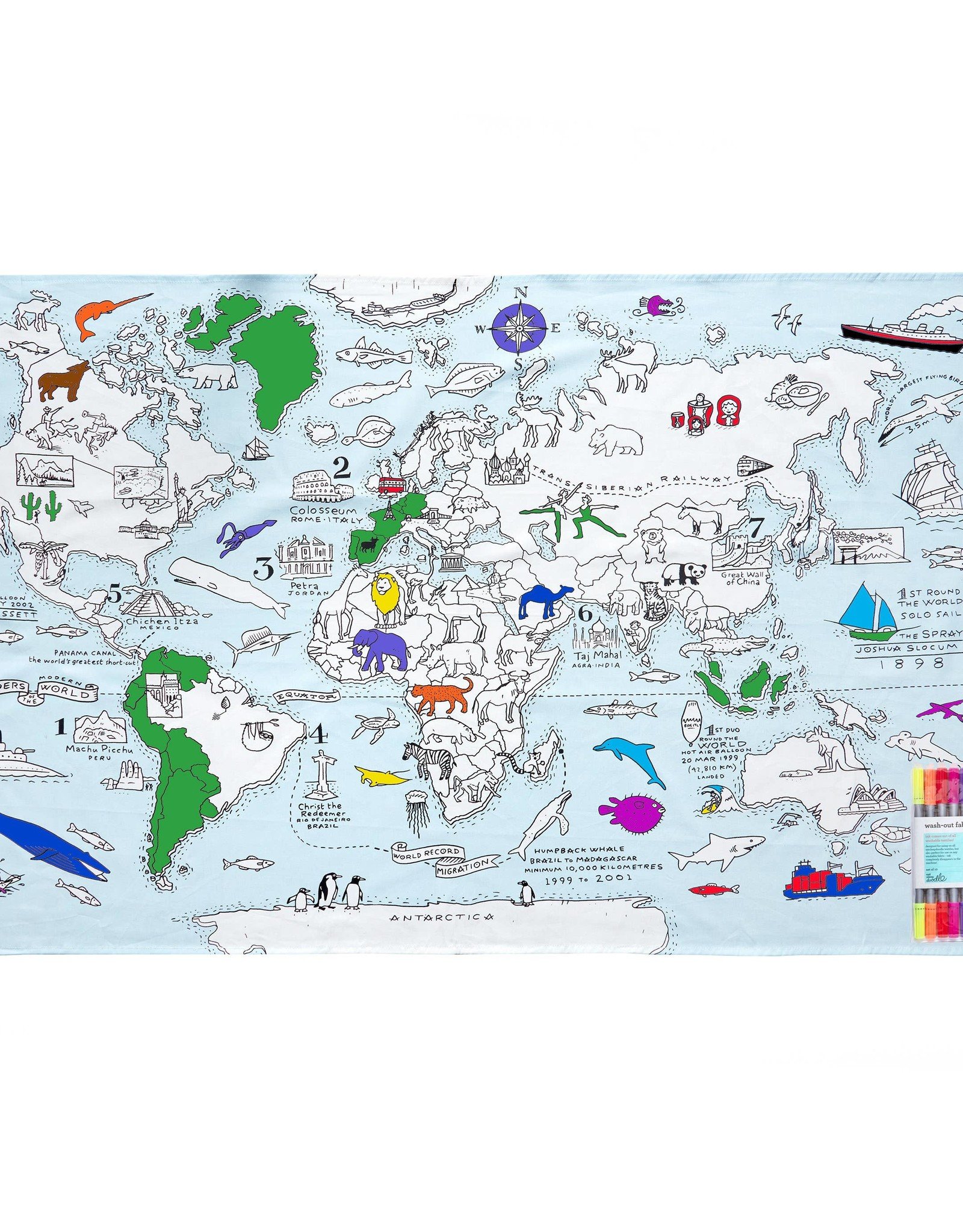 Eat Sleep Doodle Tablecloth - Color World Map