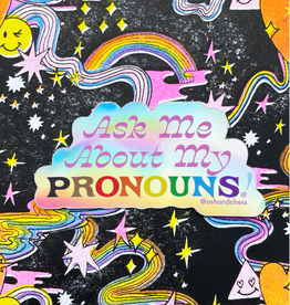 Ash & Chess Sticker: Ask Me About My Pronouns