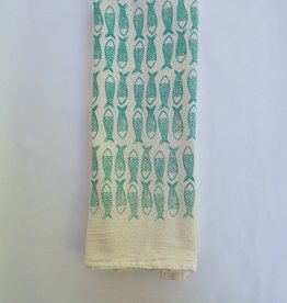 the high fiber Cotton Kitchen Tea Towel FIsh-Turquoise on Natural