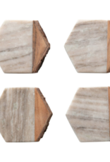 Creative Co-Op Coasters- Hexagon Marble & Wood (Set of 4)