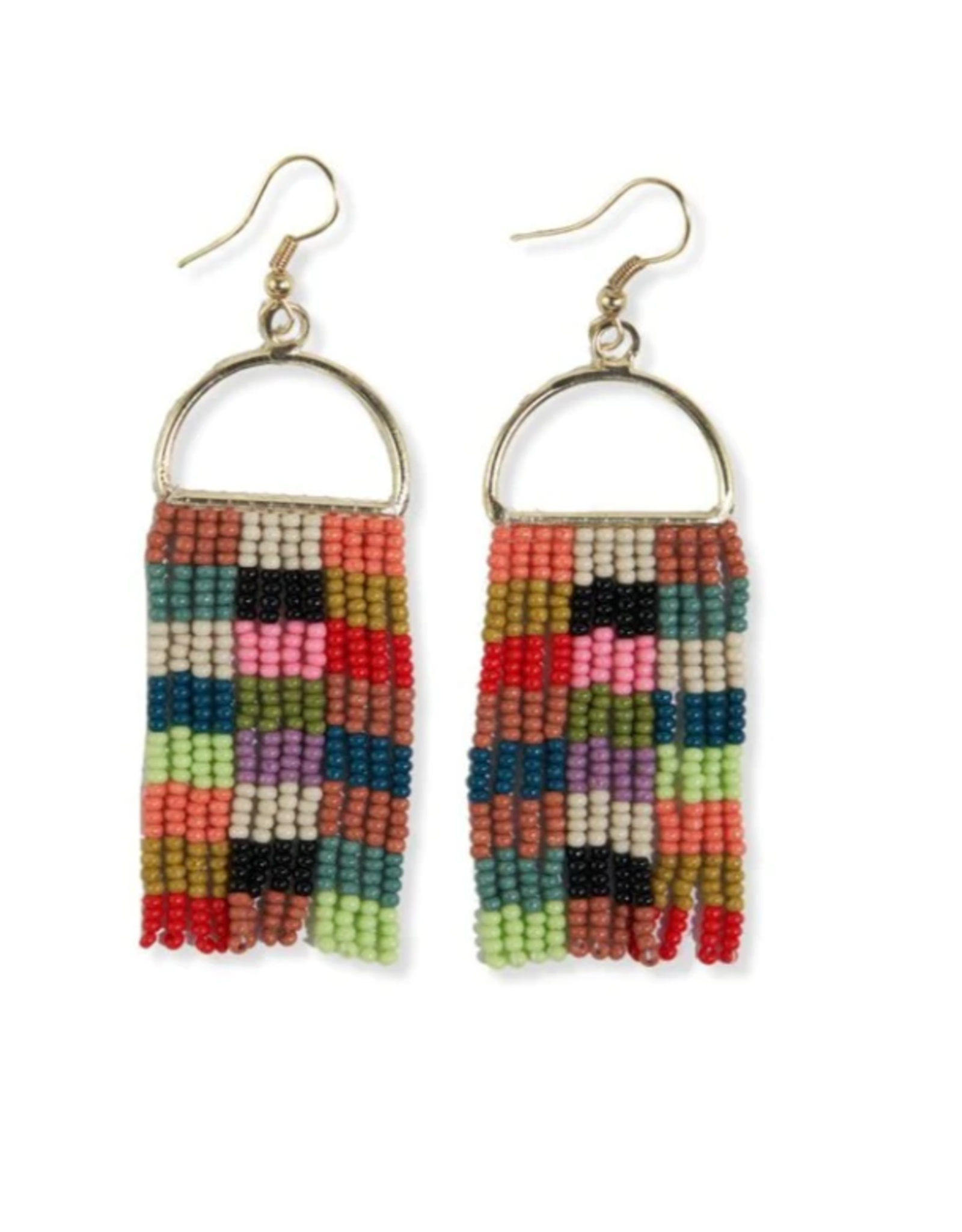 Ink + Alloy Earrings - Dangle: Arch Rainbow Checkered Fringe
