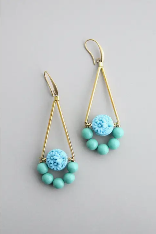 Earrings - Dangle: Vintage Turquoise & Blue Triangle - Awesome