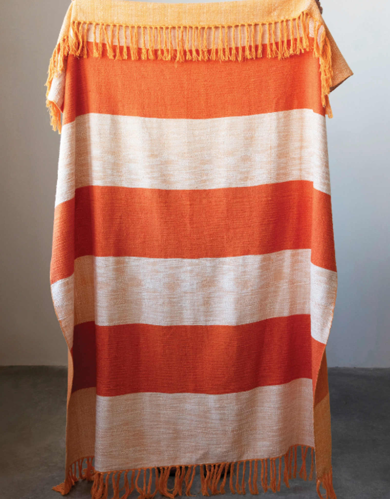 Creative Co-Op Throw Blanket: Woven Cotton Orange Stripe 60" by 50"