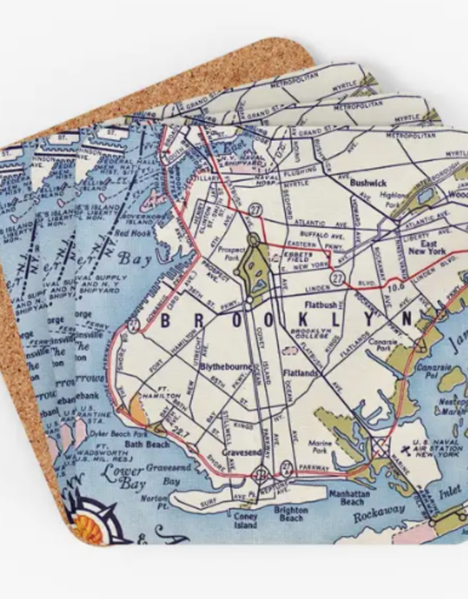Daisy Mae Designs Coasters - Set of 4: Brooklyn VIntage Map