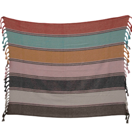 Creative Co-Op Throw Blanket - Recycled Cotton Blend Striped with Braided Fringe Multi 60"L x 50"W