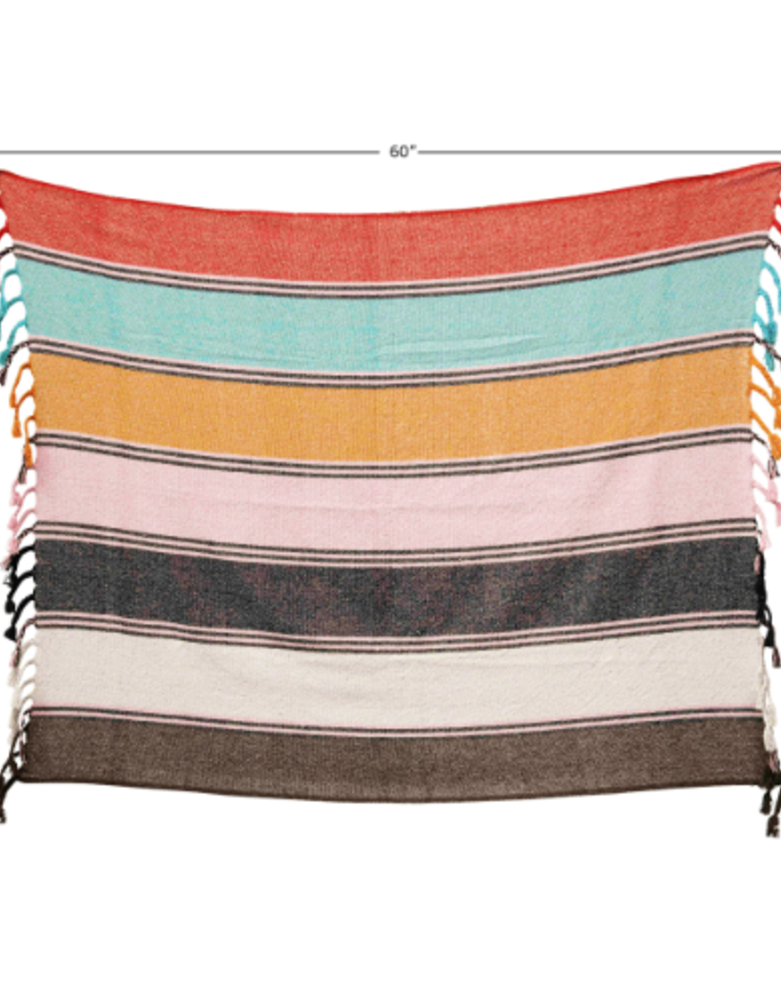 Creative Co-Op Throw Blanket - Recycled Cotton Blend Striped with Braided Fringe Multi 60"L x 50"W
