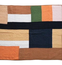 Creative Co-Op Throw Blanket: Orange and Brown Quilted Cotton 60" by 50"