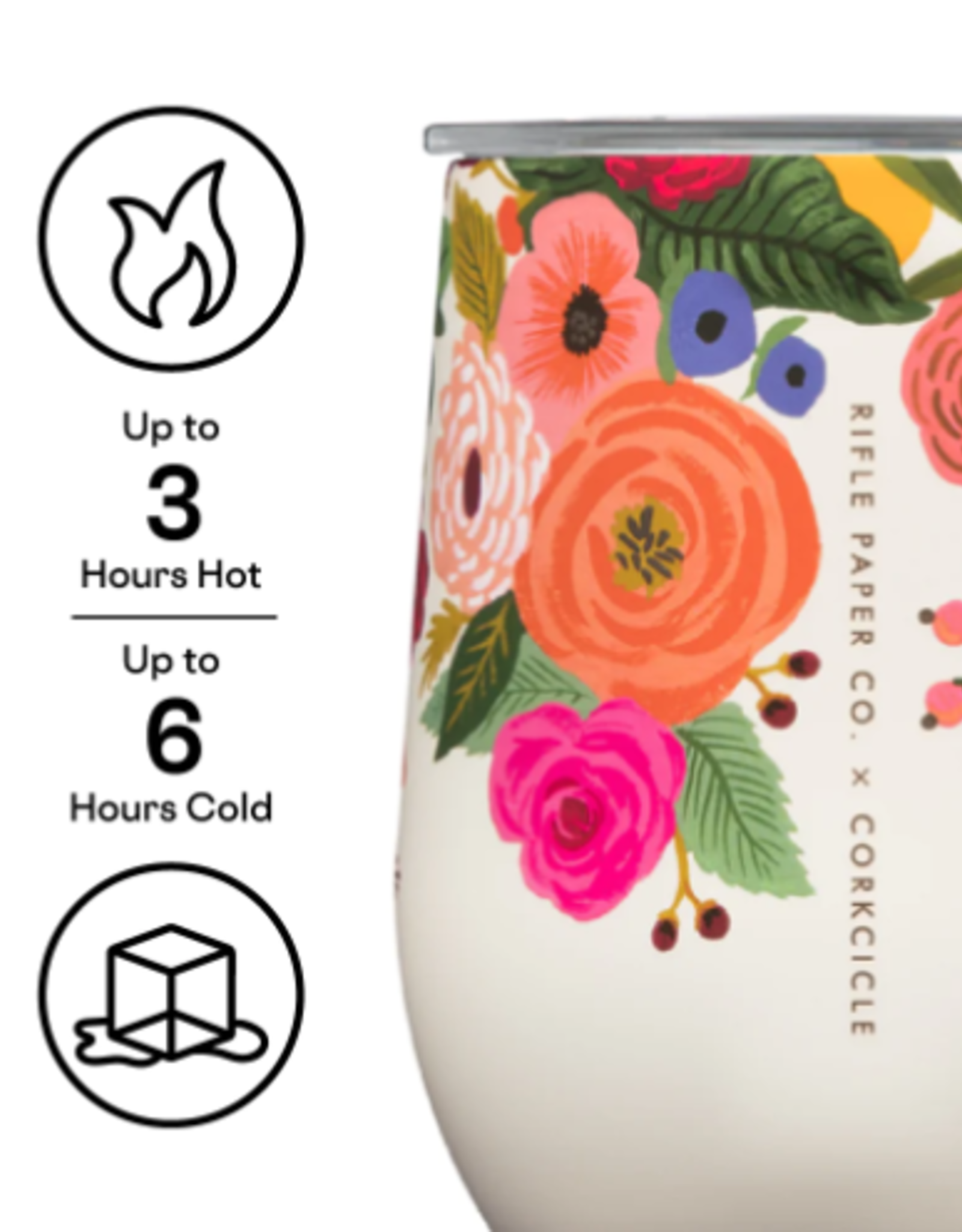 Corkcicle | Rifle Paper Co. Stemless Flute | 7oz | Garden Party Cream