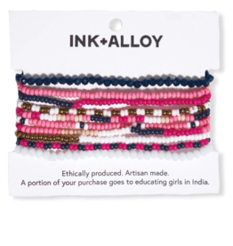 Ink + Alloy Bracelet - Beaded Set: Hot Pink