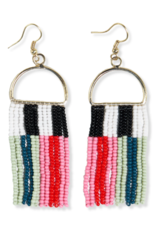 Ink + Alloy Earrings - Dangle: Half Circle Vertical Stripes Fringe Red, Mint, Pink, Teal