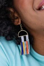 Ink + Alloy Earrings - Dangle: Half Circle B/W Teal, Orange, Yellow, Navy Fringe