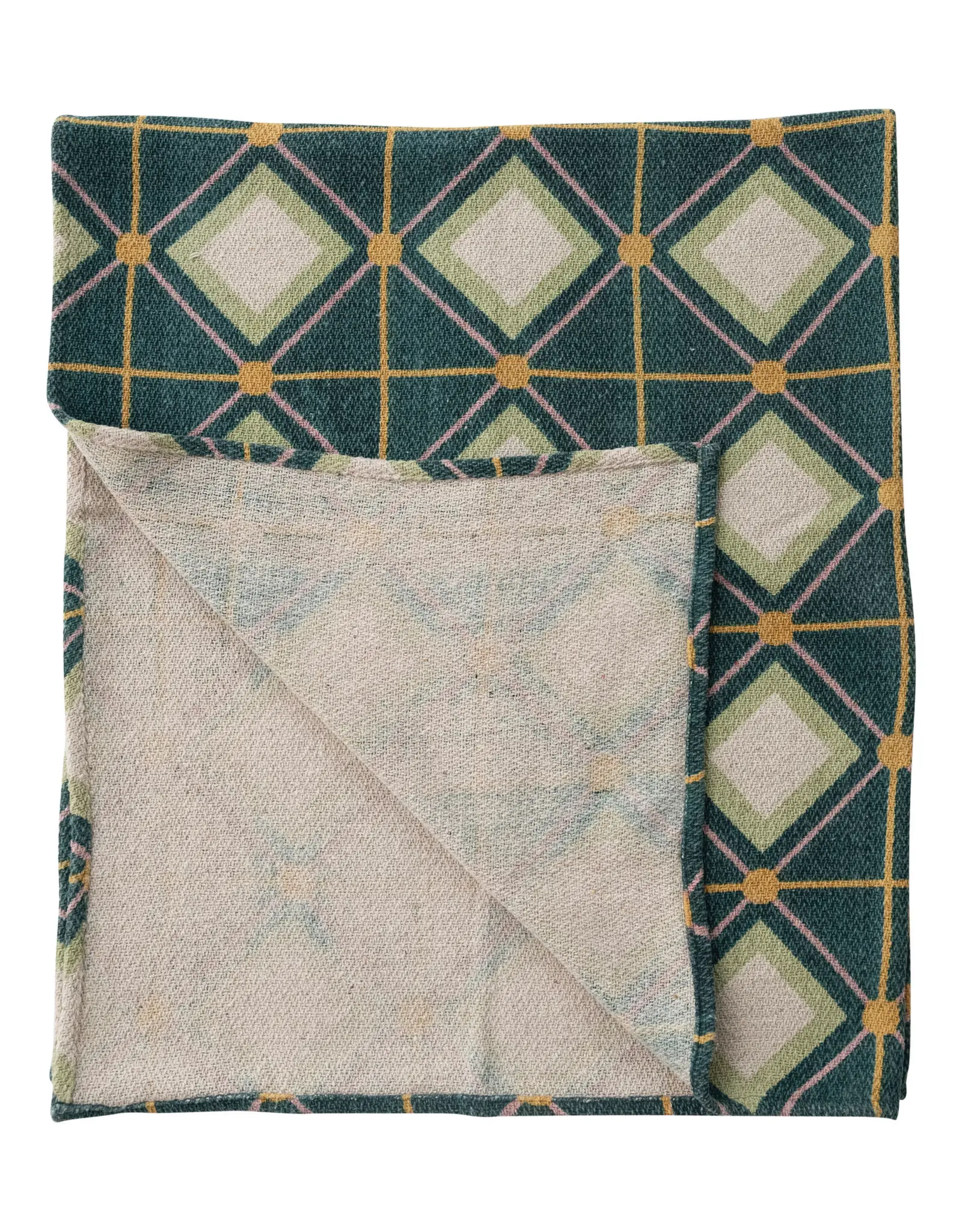 Creative Co-Op Throw Blanket - Recycled Cotton Diamond Green and Pink