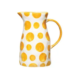 Creative Co-Op Pitcher - Yellow Dot Stoneware