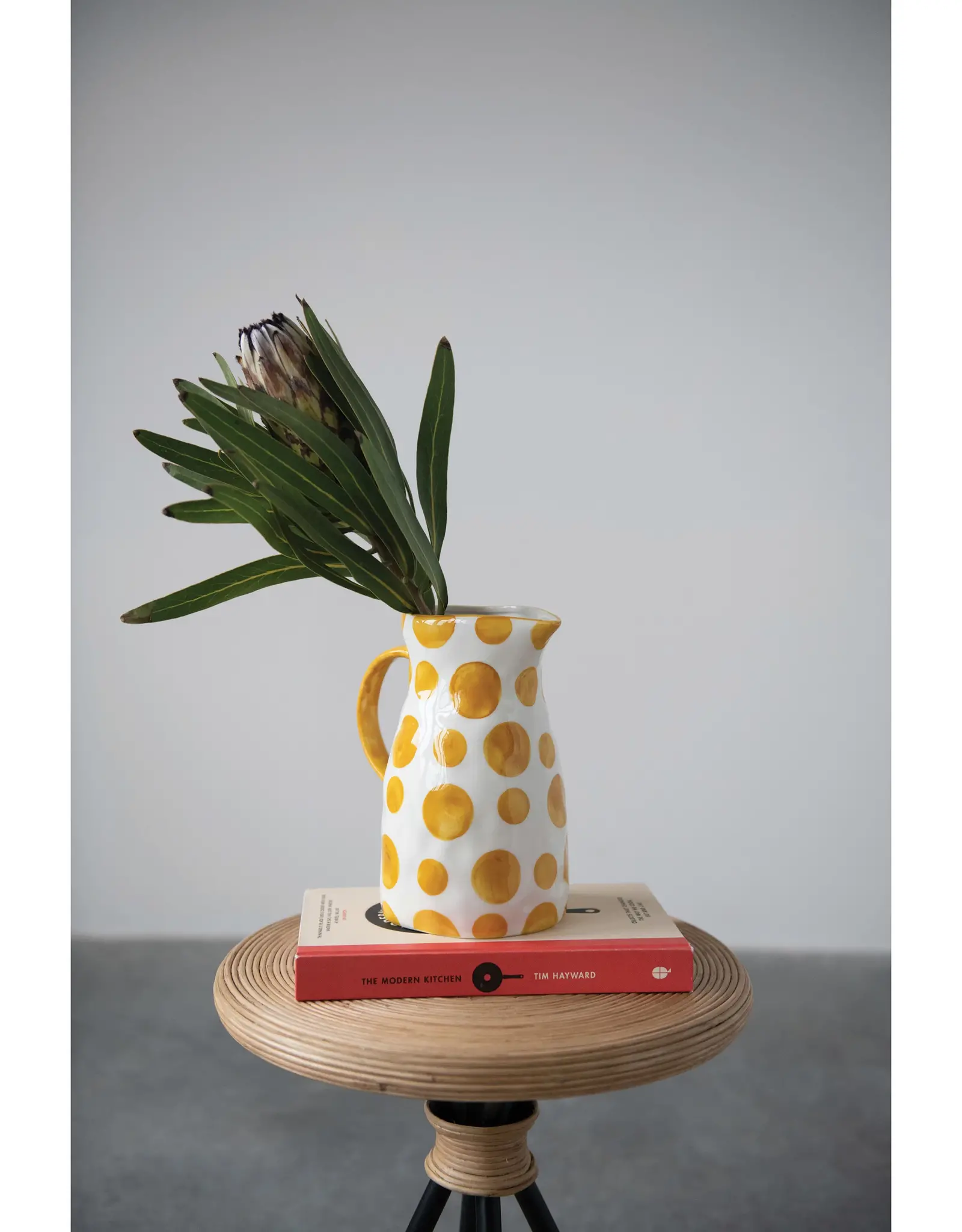 Creative Co-Op Pitcher - Yellow Dot Stoneware