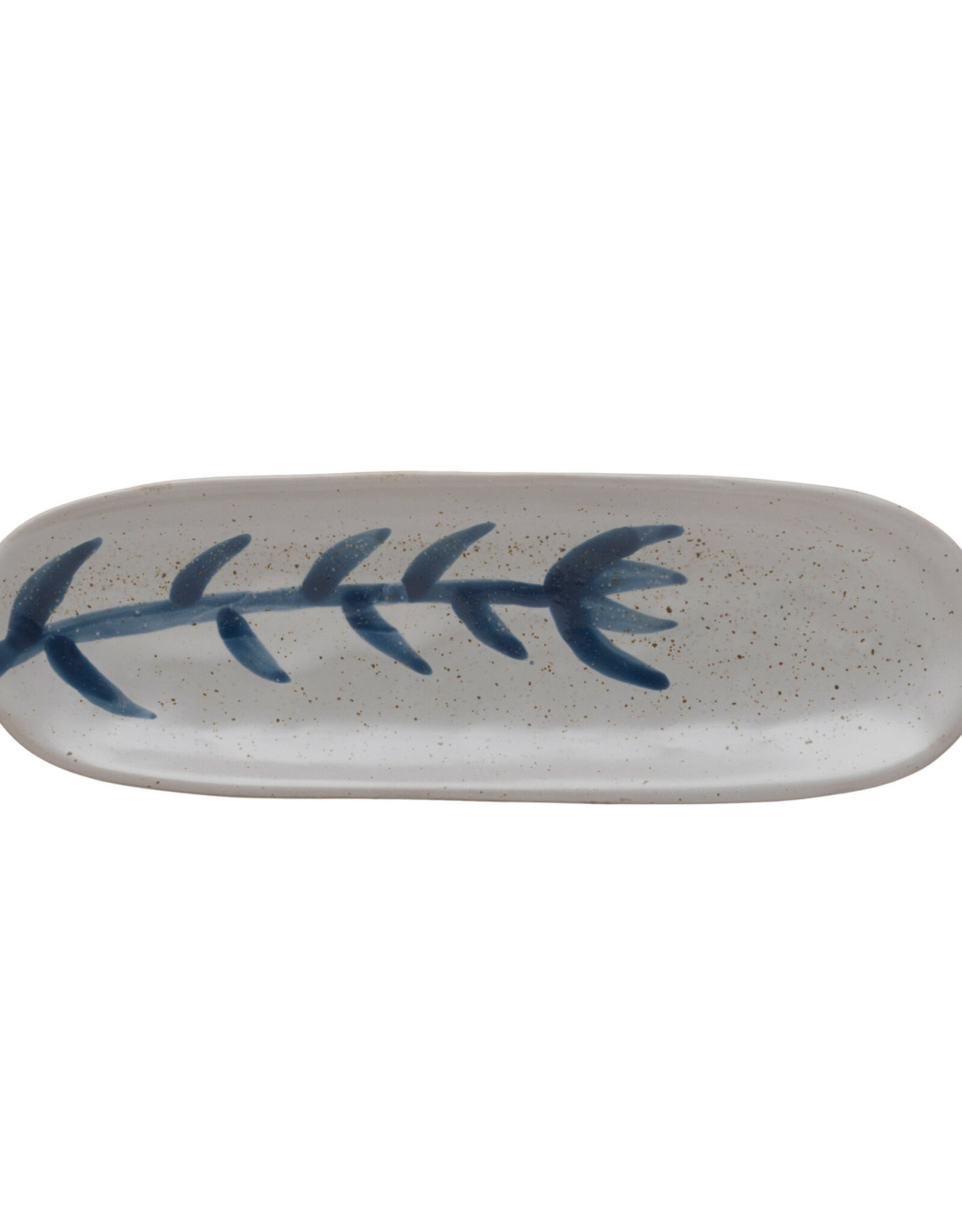 Creative Co-Op Oval Plate - Blue Floral Detail