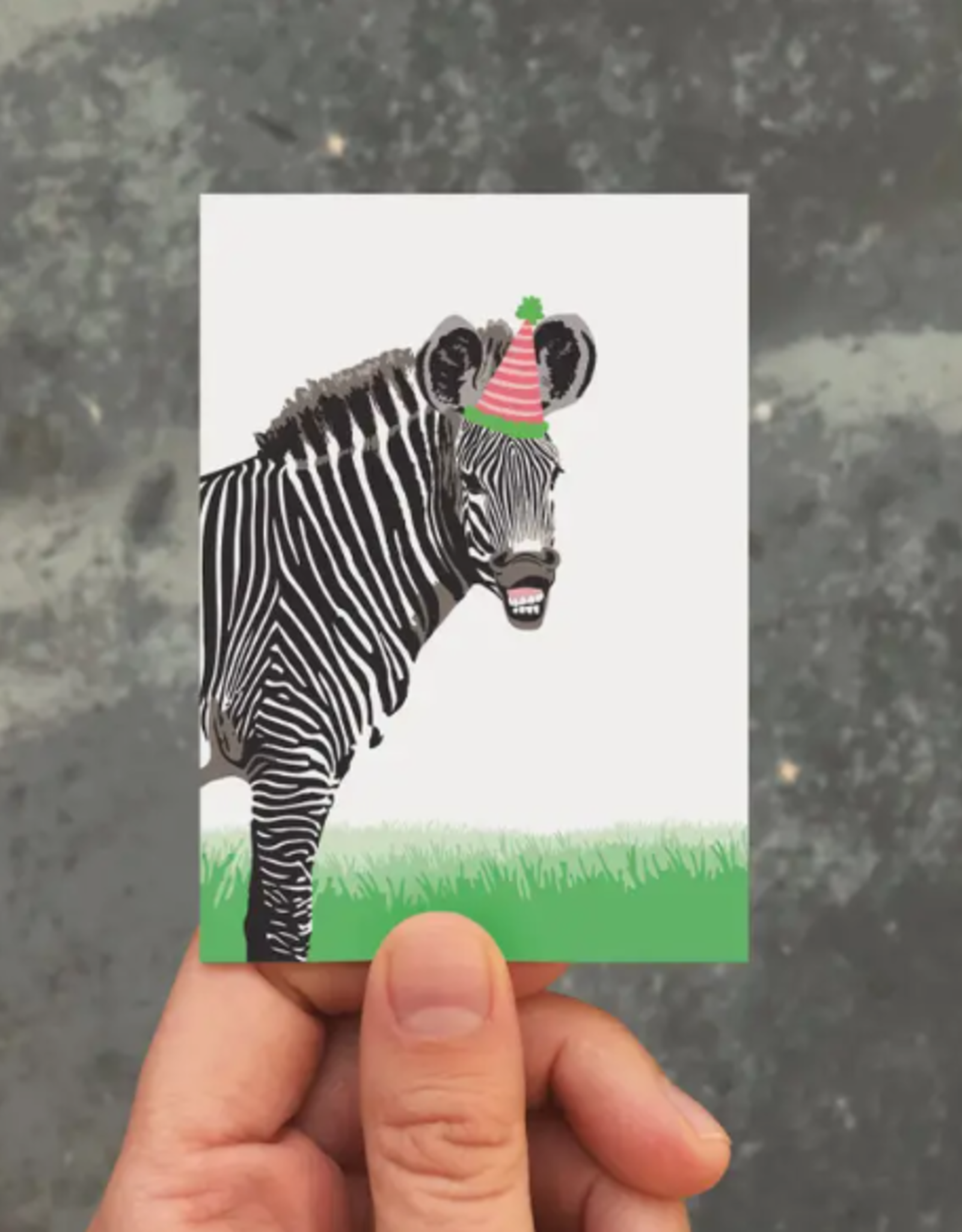 Modern Printed Matter Mini Card - Birthday: Zebra Party Hat