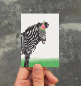 Modern Printed Matter Mini Card - Birthday: Zebra Party Hat
