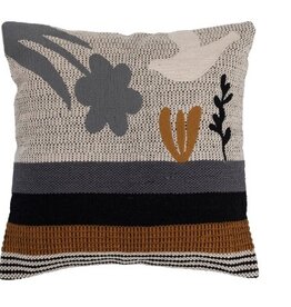 Creative Co-Op Pillow - 20" Square Black Brown Grey Floral Woven