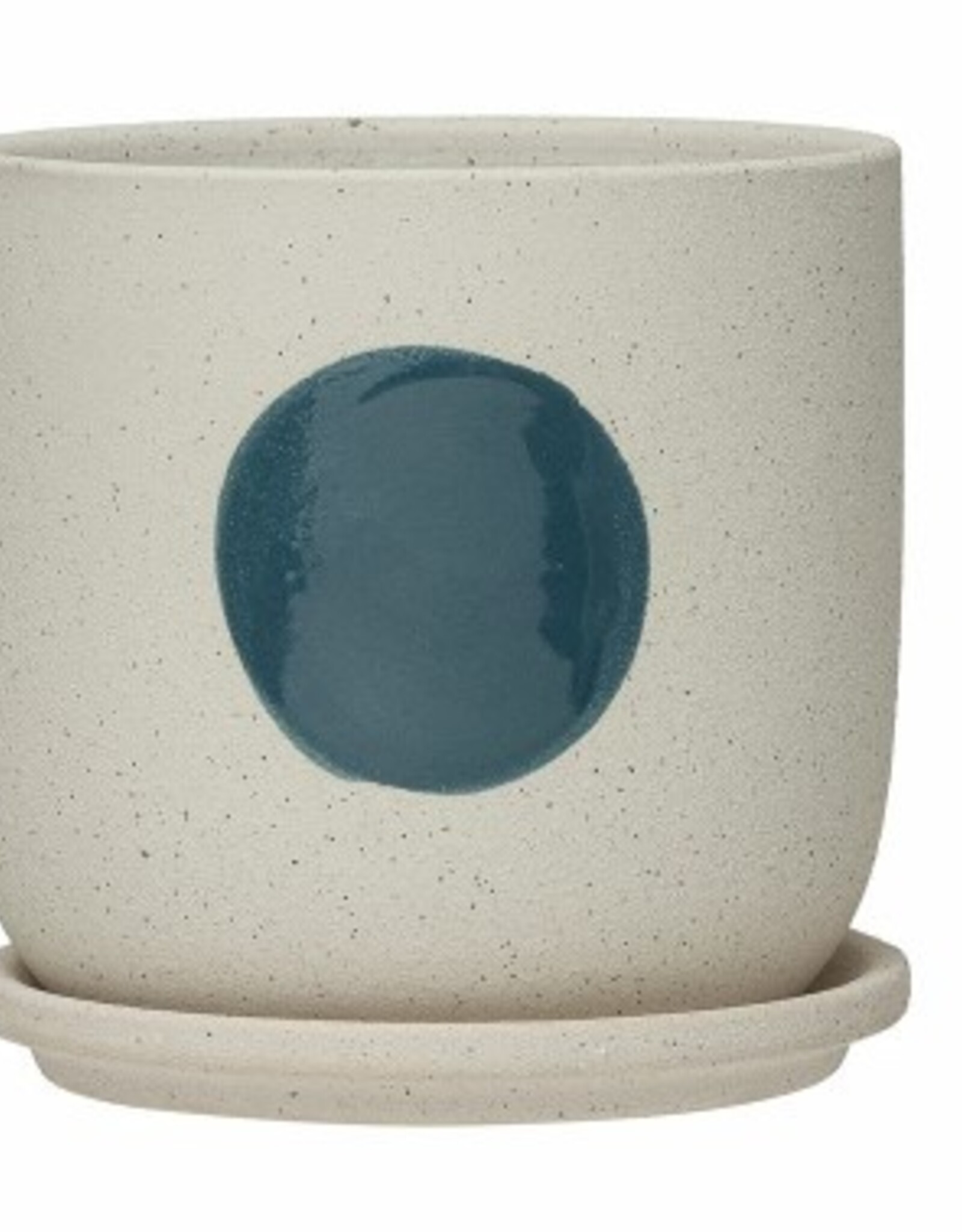Creative Co-Op Planter - Large: White Stoneware  w/ Blue Circle