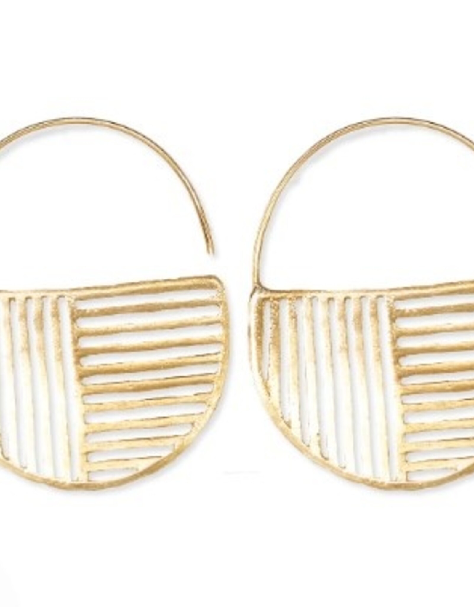 Ink + Alloy Earrings - Dangle: Brass Opposite Lines Hoop