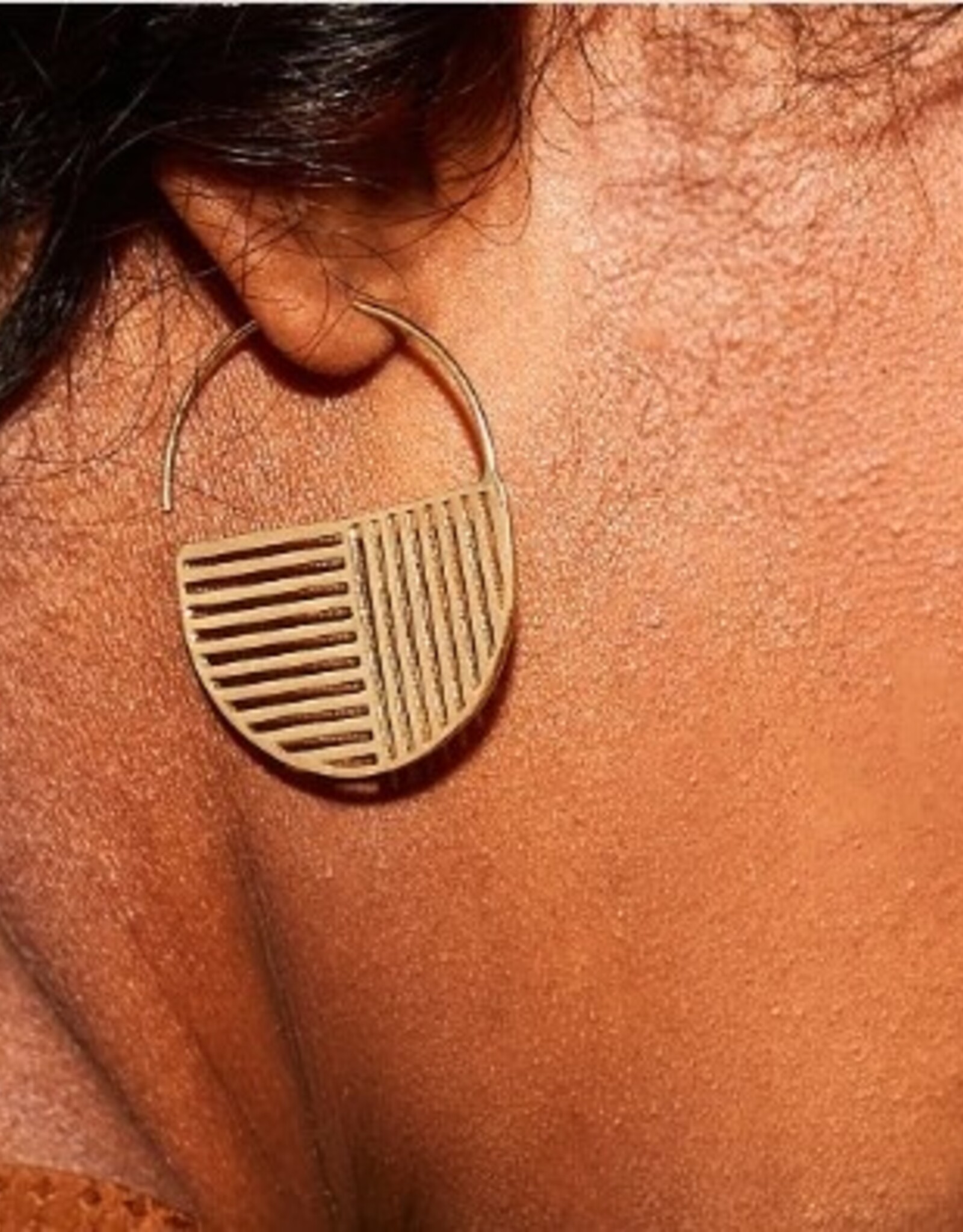 Ink + Alloy Earrings - Dangle: Brass Opposite Lines Hoop