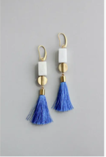 David Aubrey Earrings - Tassel: White & Blue