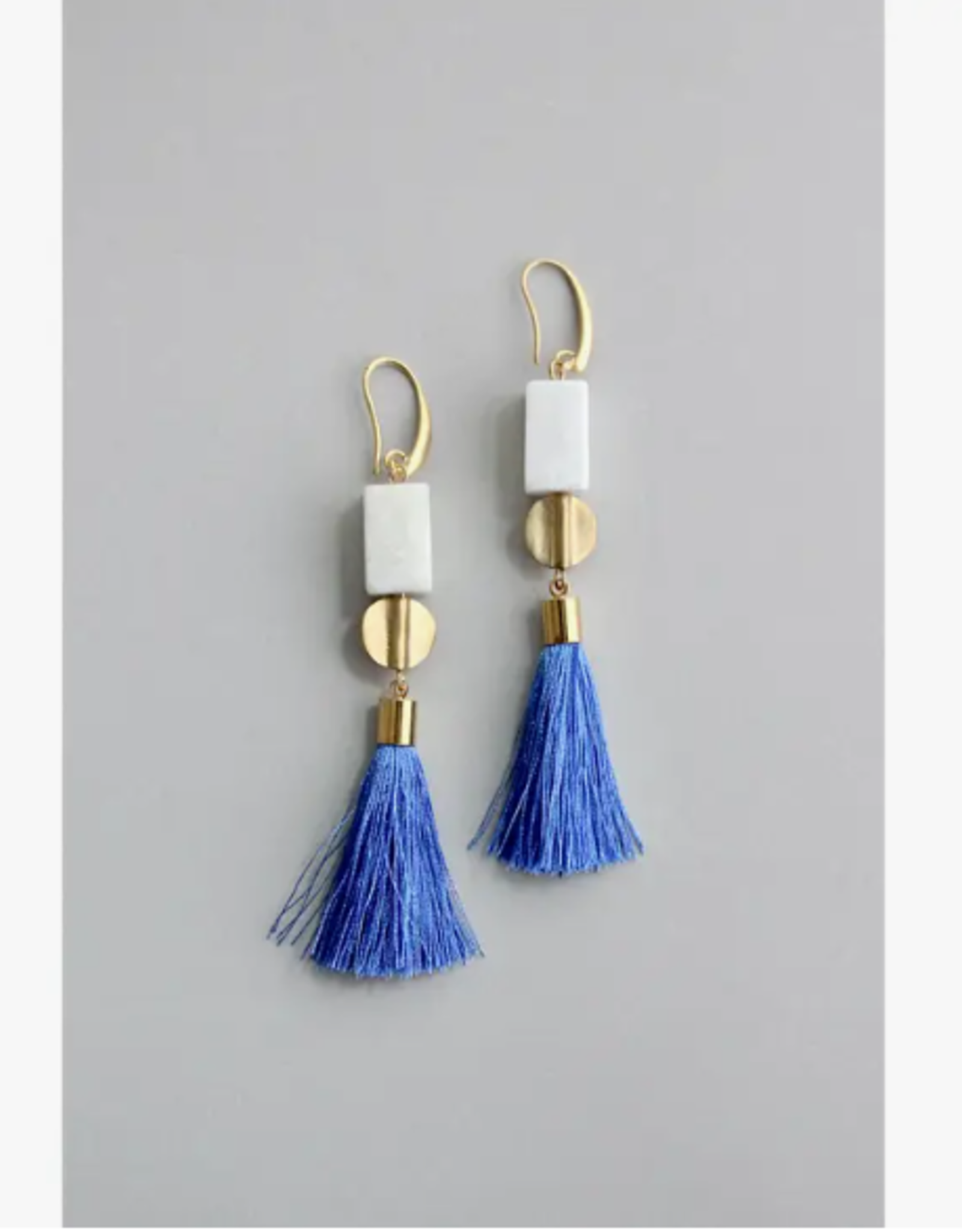 David Aubrey Earrings - Tassel: White & Blue