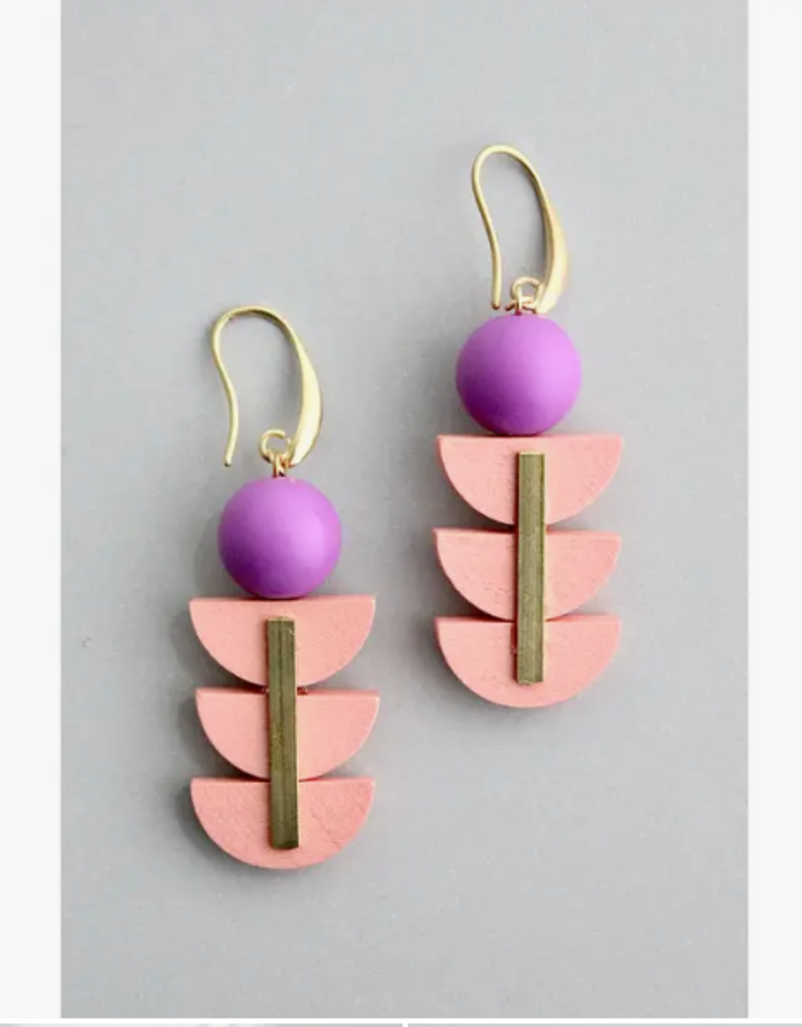 David Aubrey Earrings - Dangle: Geometric Pink and Purple