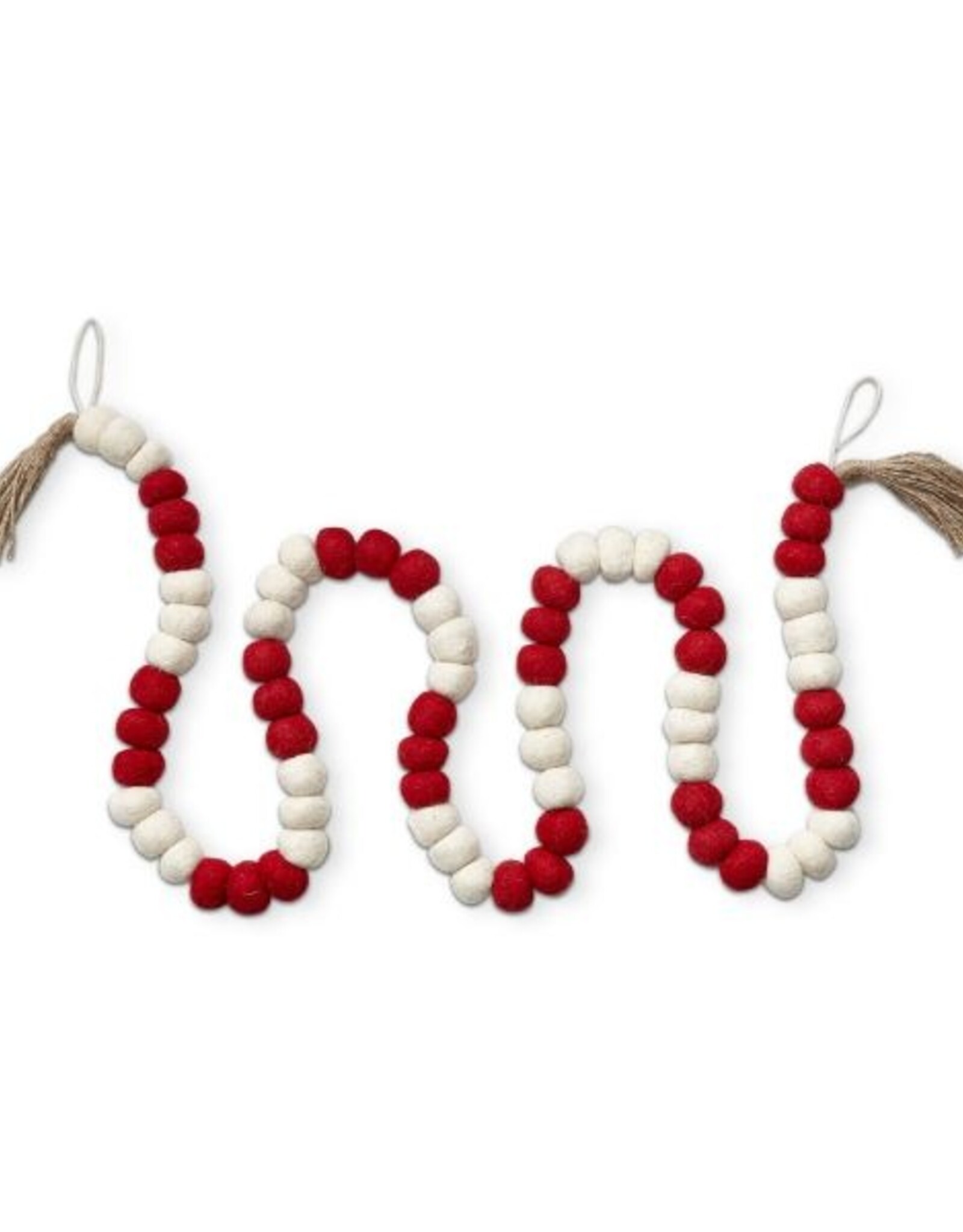 Tag Garland - Wool Ball and Jute Tassel: Red and White