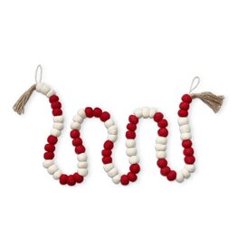 Tag Garland - Wool Ball and Jute Tassel: Red and White