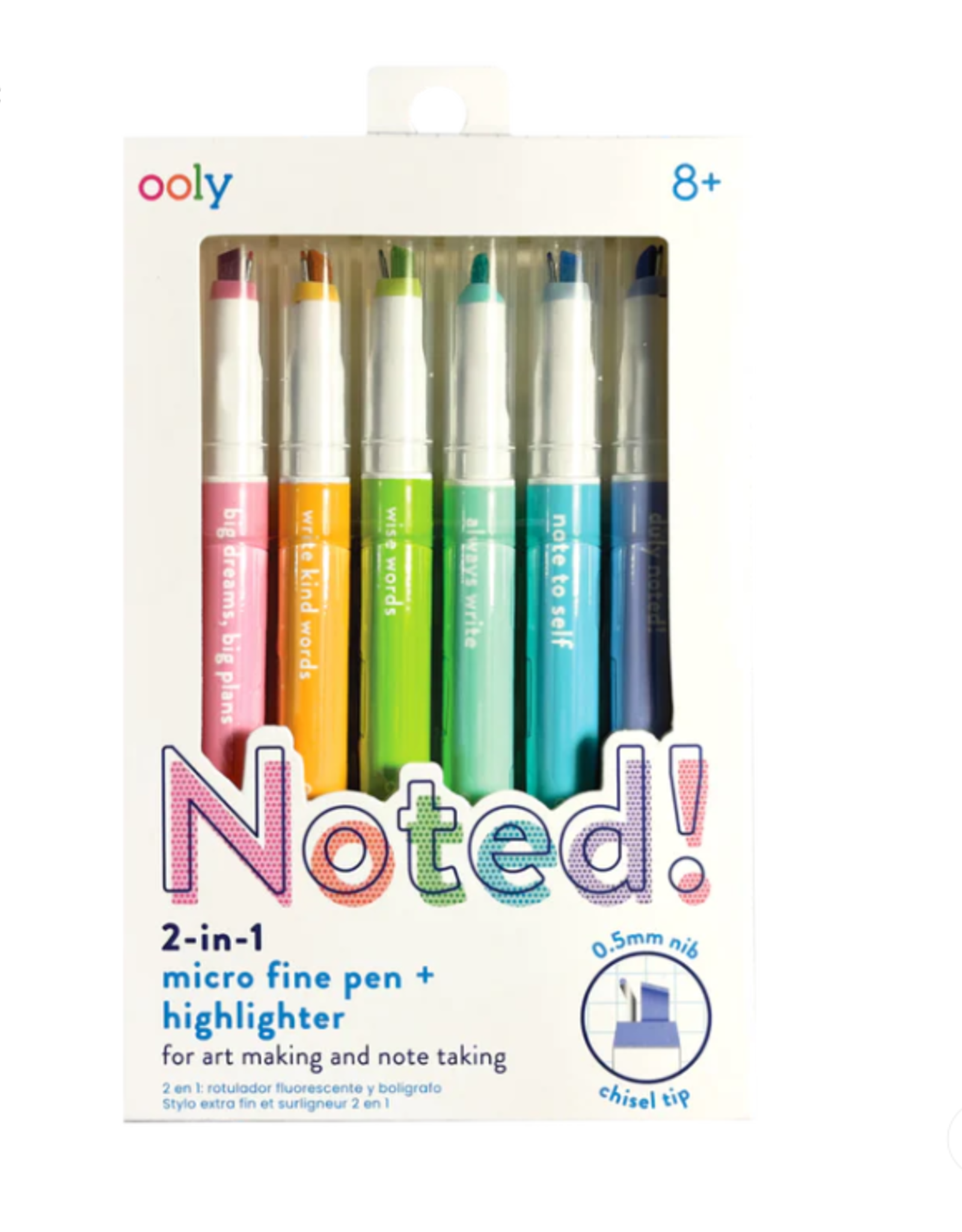 Ooly DBA International Arrivals Pens - Set of 6: Noted! Fine tip & Highlighter 2-in-1