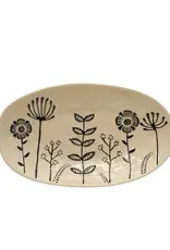 Creative Co-Op Oval Plate - Cream with Black Floral