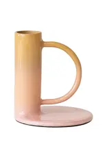 Creative Co-Op Candle Holder - Short Enameled with handle: Pink and Yellow