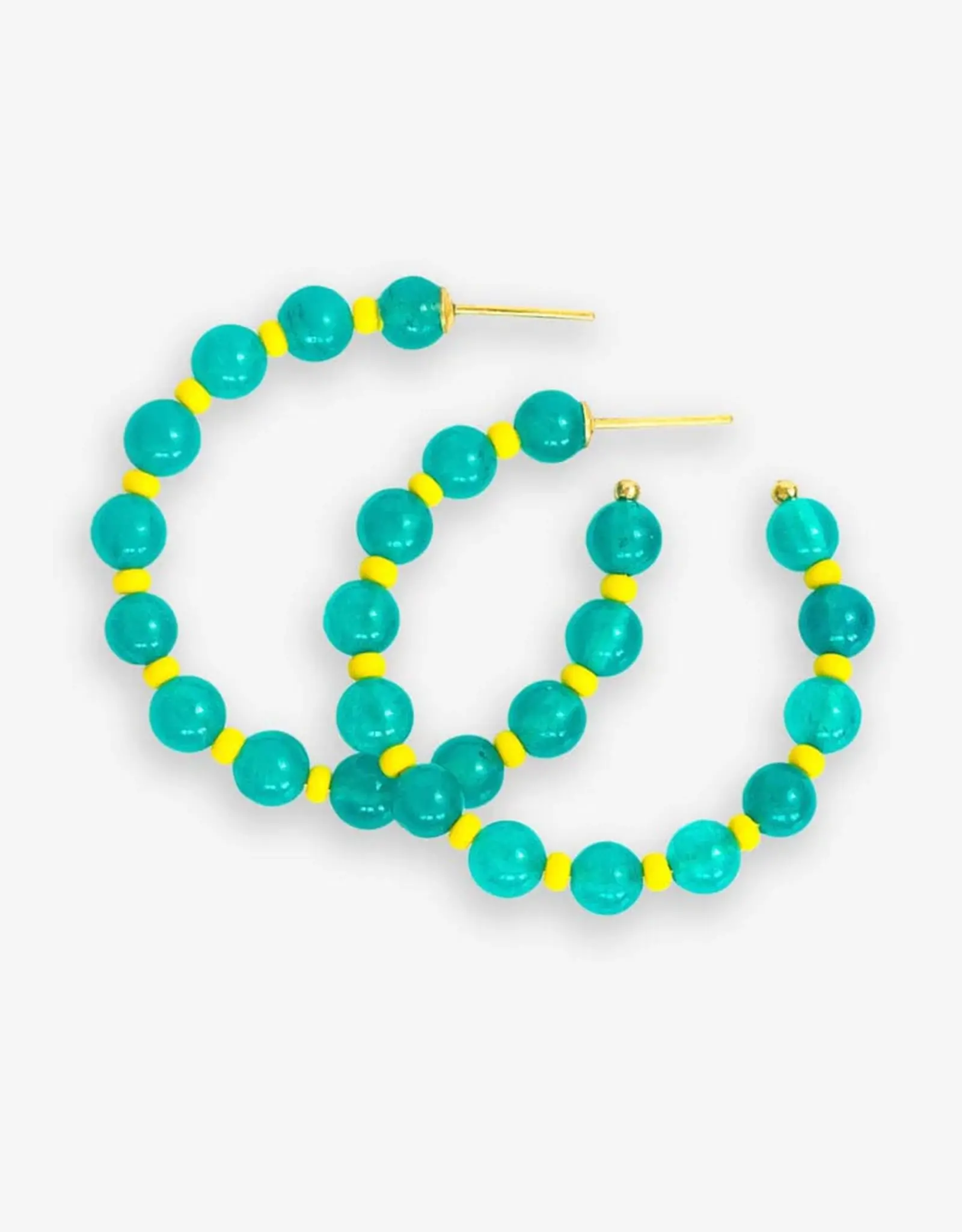 Ink + Alloy Earrings - Angela Turquoise and Yellow Beaded Hoops