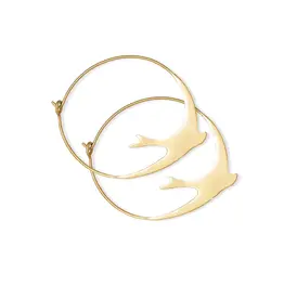 Ink + Alloy Earrings - Circle Birds Brass Hoop