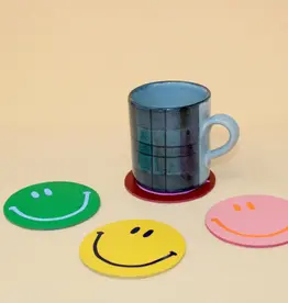 Ark Colour Design Coaster Set - Leather set of 4: Happy Face