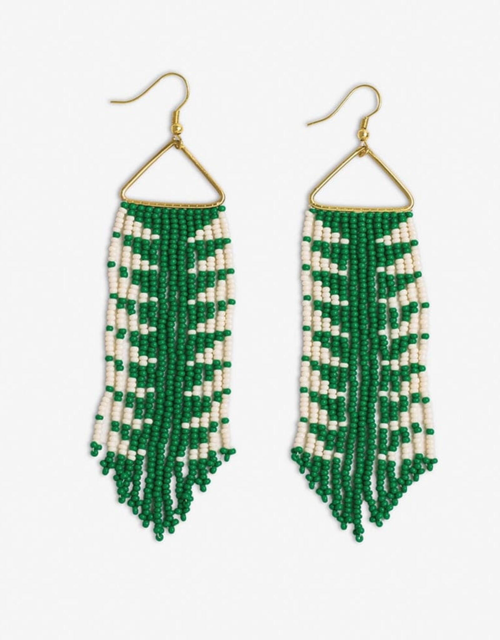 Ink + Alloy Earrings - Dangle: Emilie Triangle with Long Green Fringe