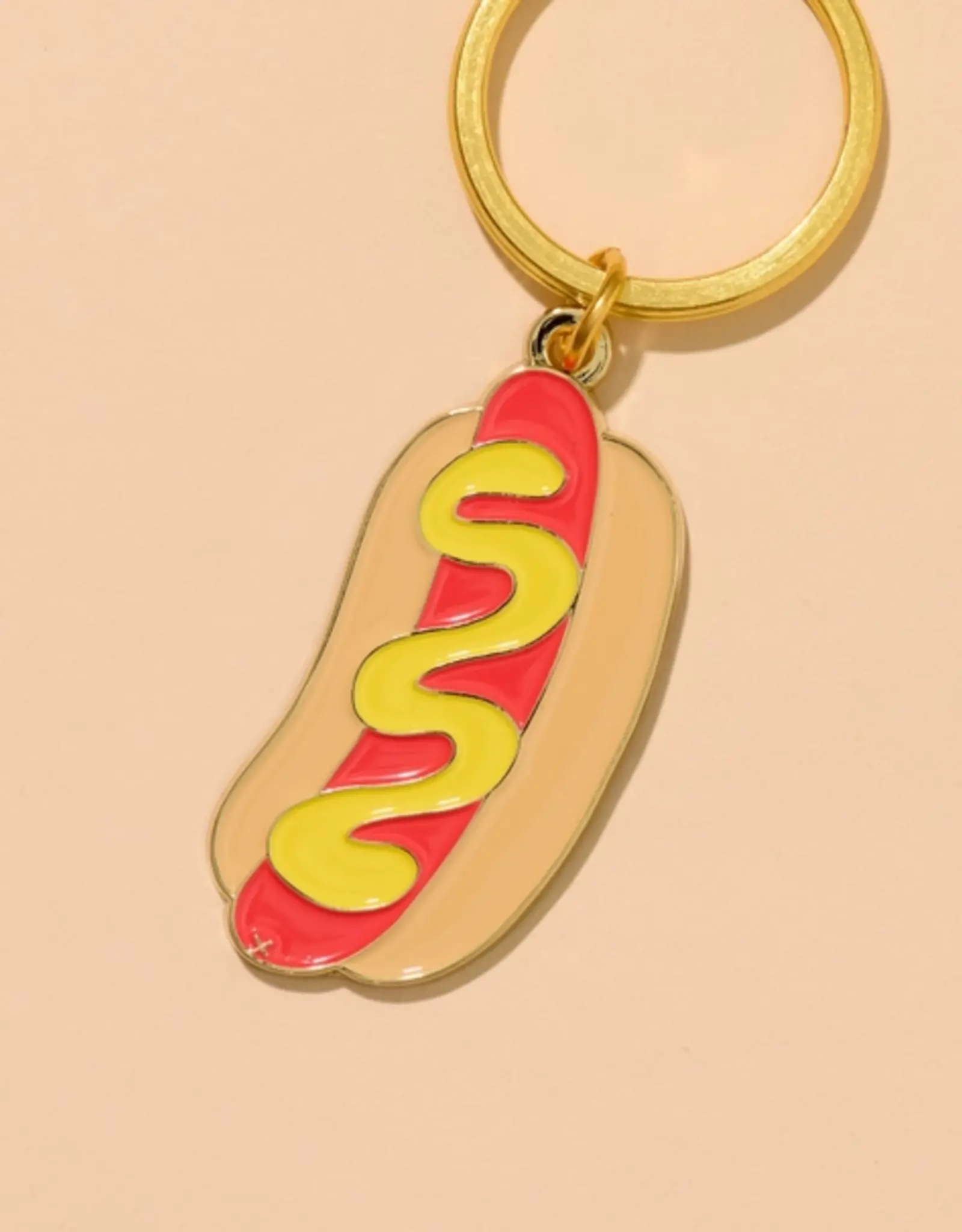 And Here We Are Keychain - Enamel Hot dog