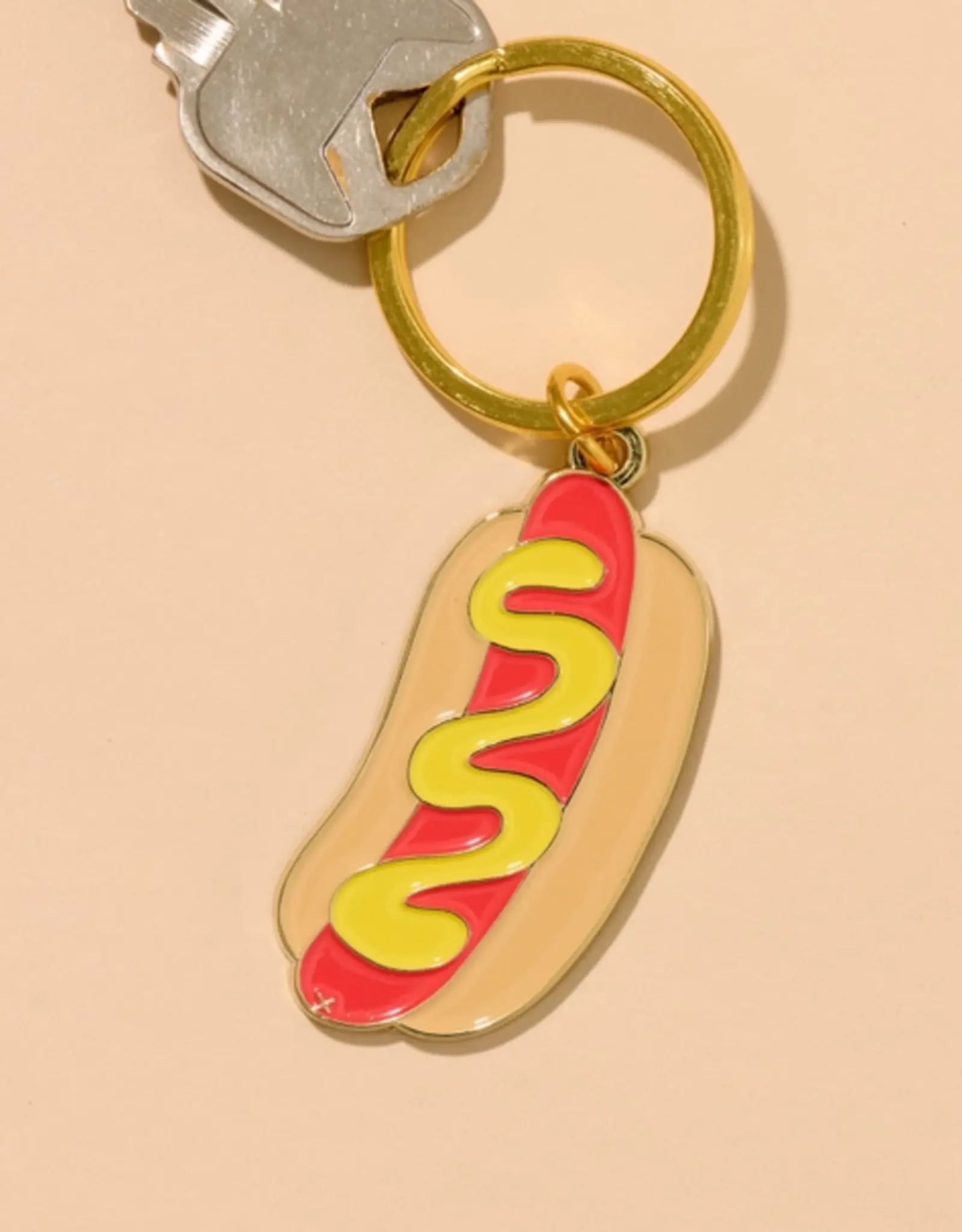 And Here We Are Keychain - Enamel Hot dog