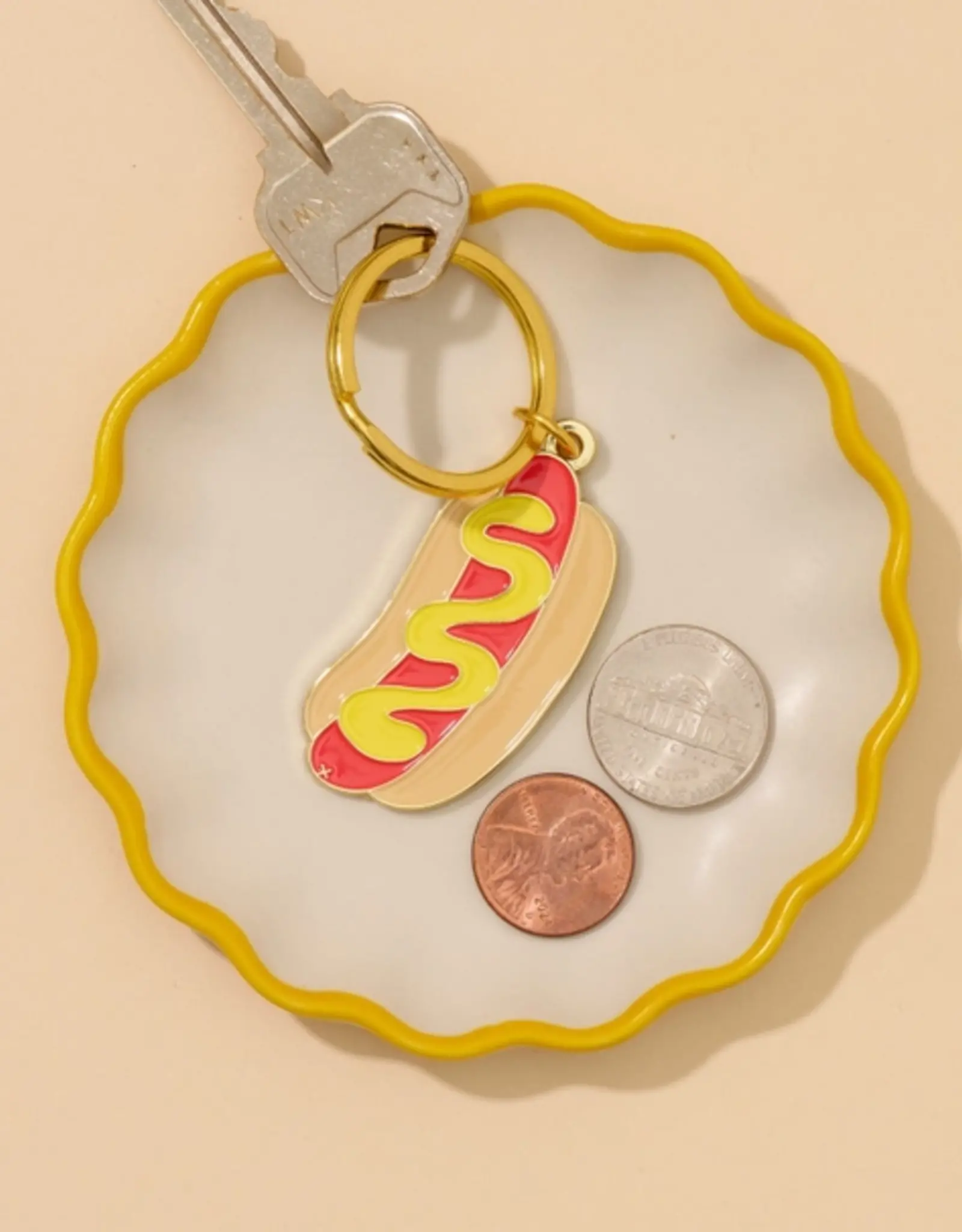 And Here We Are Keychain - Enamel Hot dog