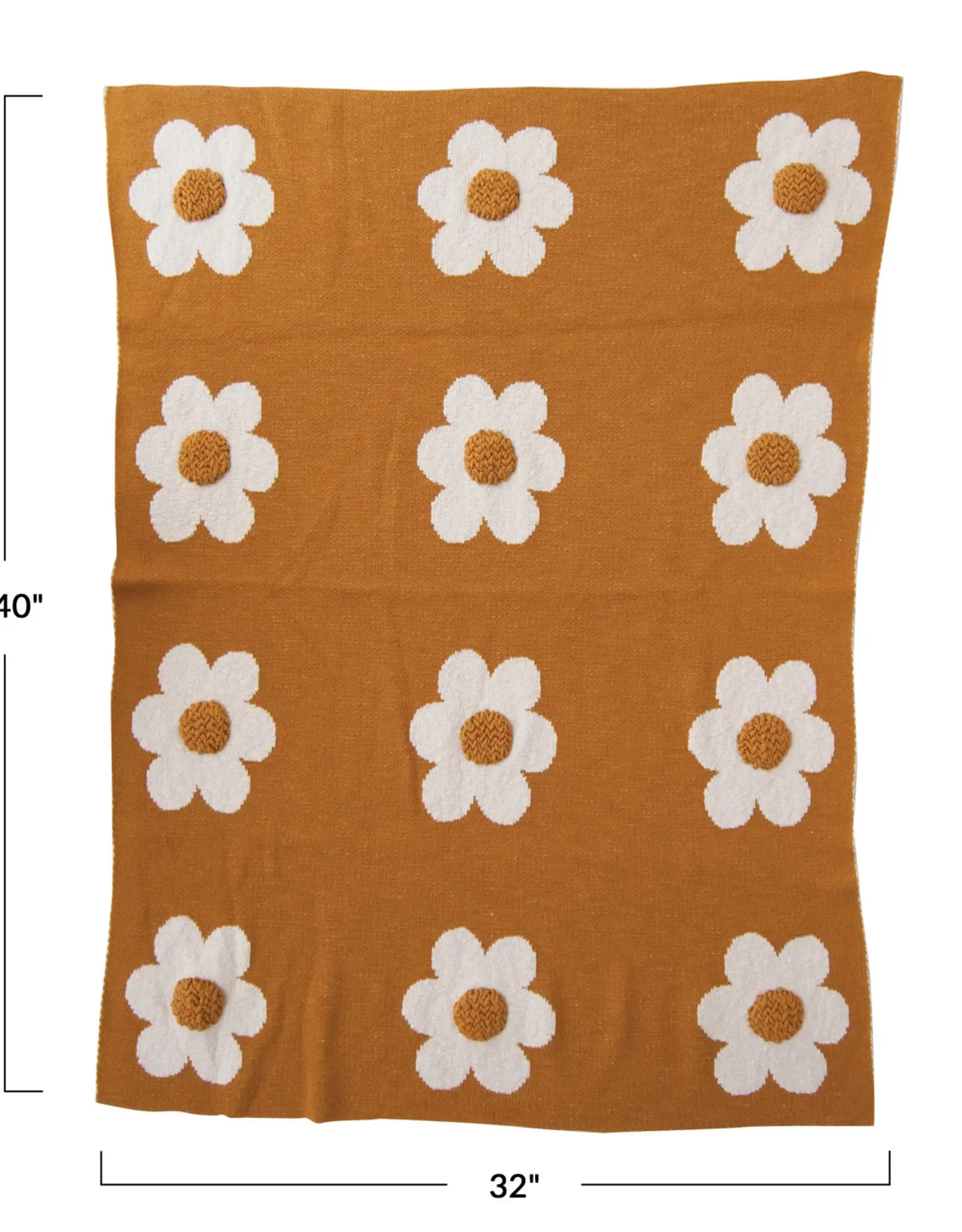Creative Co-Op Baby Blanket - Knit Flowers