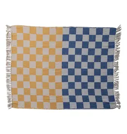 Creative Co-Op Throw Blanket - Woven Cotton 60"x50" Checked Blue and Yellow