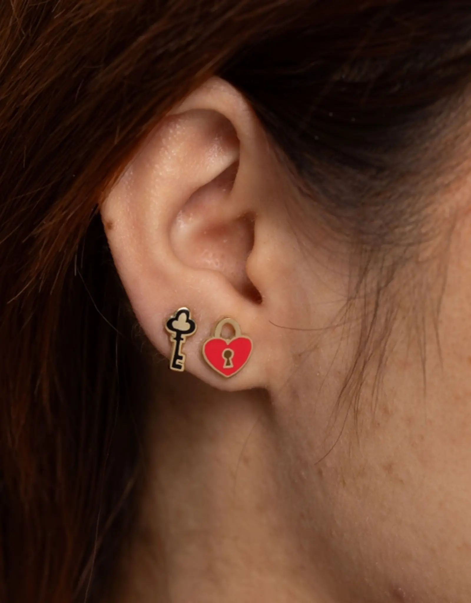Yellow Owl Workshop Earrings - Stud: Heart Lock and Key