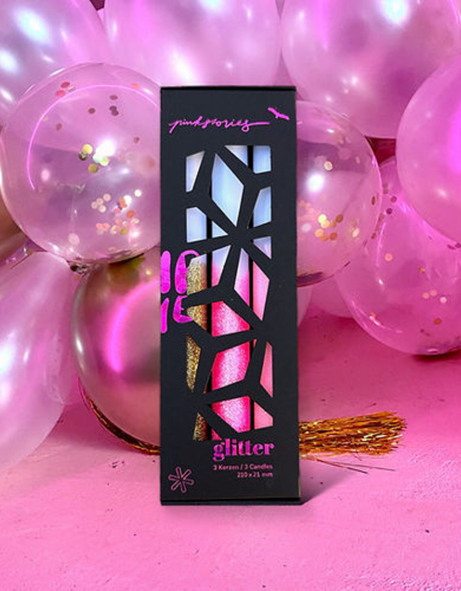 Pink Stories Taper Candles - Set of 3: Glitter Diamonds in the Sky