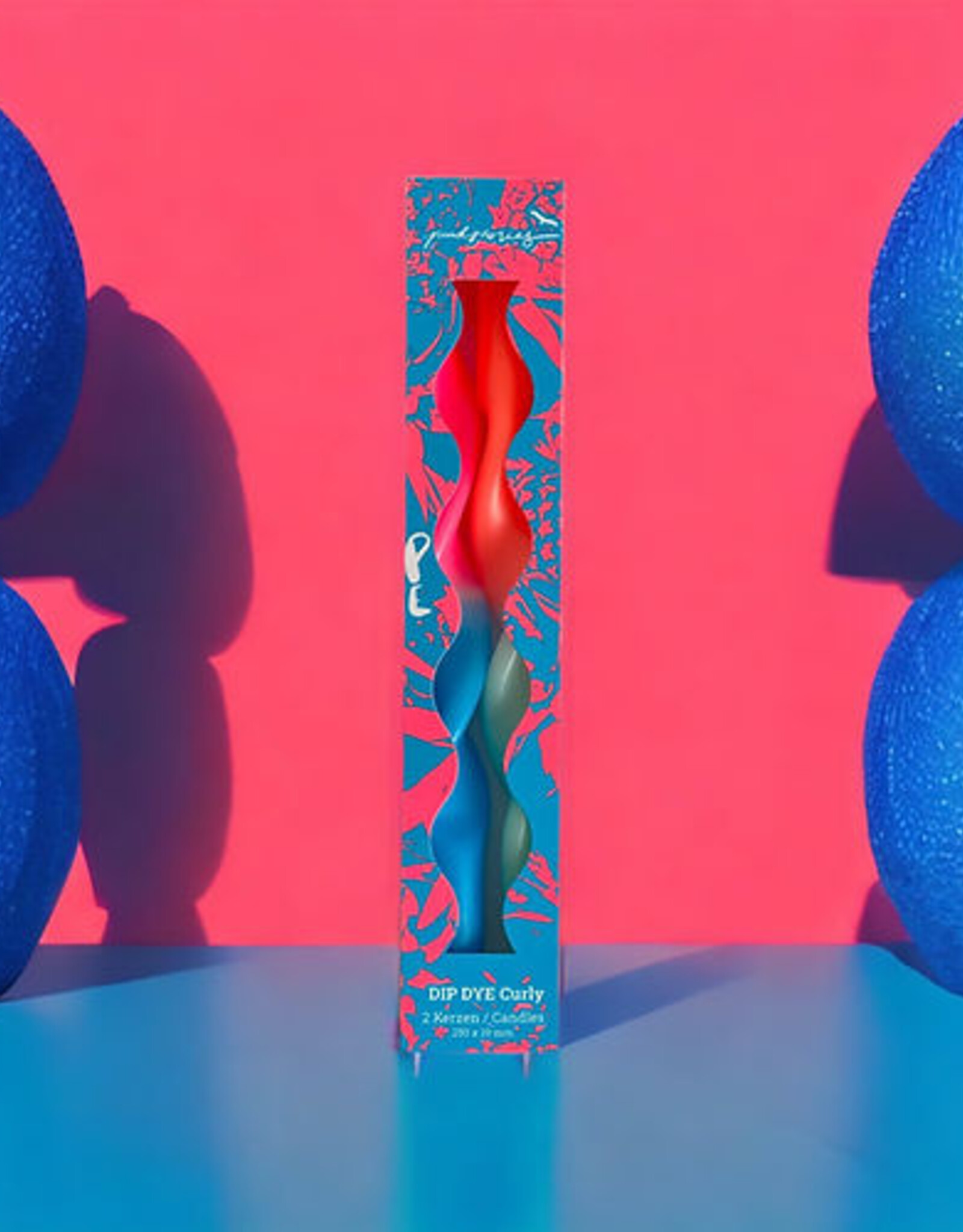 Pink Stories Tapered Candle - Set of 2: Dip Dye Curly Miami Ocean