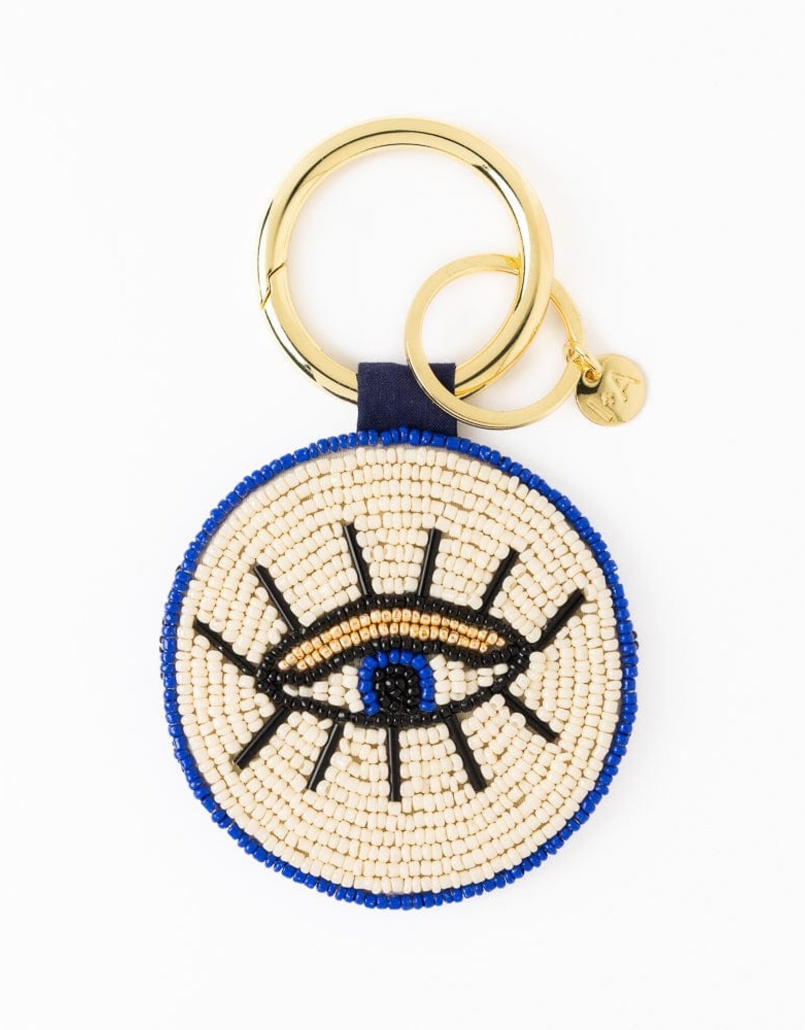 Ink + Alloy Bag Charm Keyring - Beaded Evil Eye/Heart