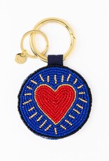 Ink + Alloy Bag Charm Keyring - Beaded Evil Eye/Heart