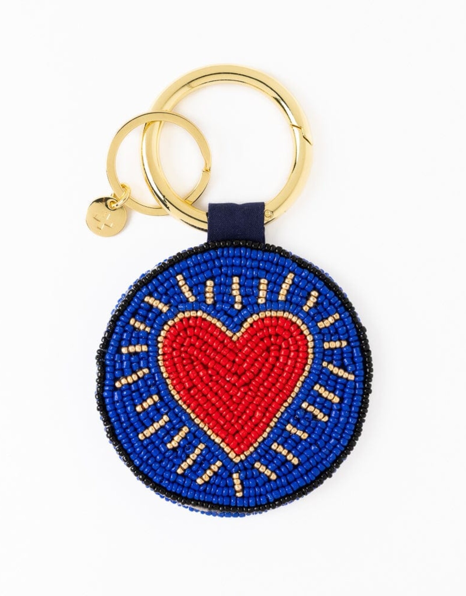 Ink + Alloy Bag Charm Keyring - Beaded Evil Eye/Heart