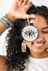 Ink + Alloy Bag Charm Keyring - Beaded Evil Eye/Heart